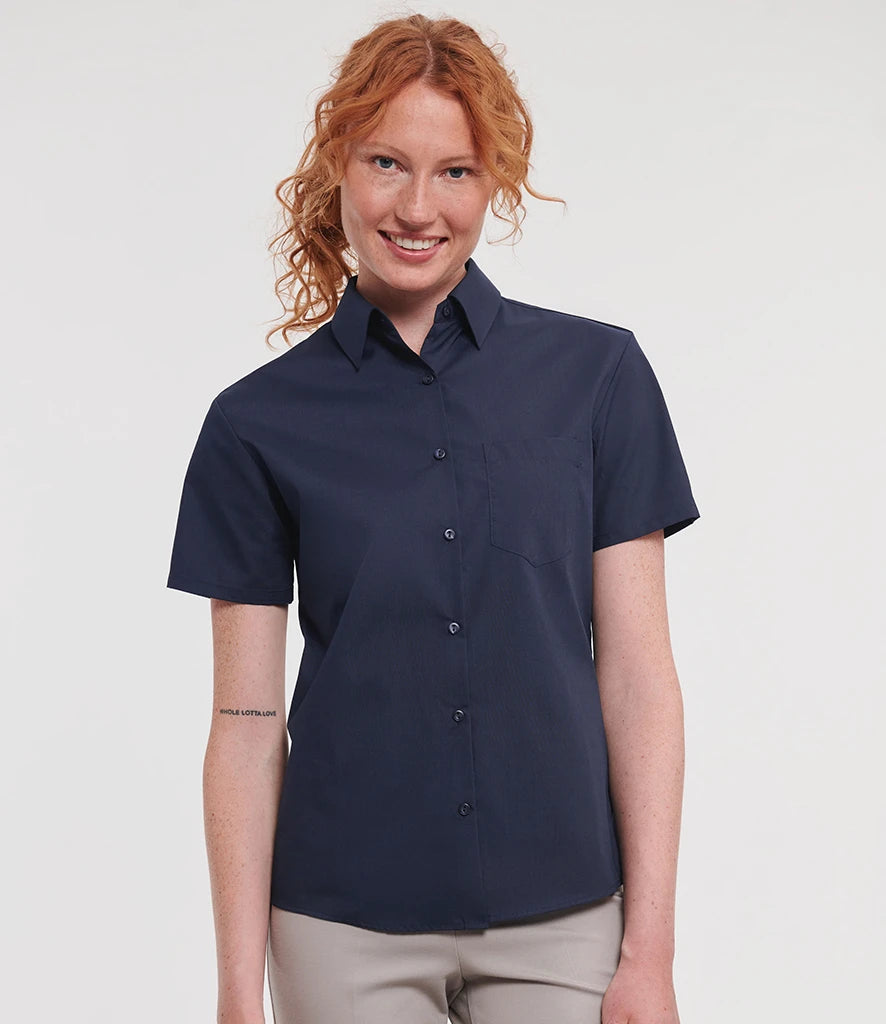 Russell Athletic Collection Ladies Short Sleeve Easy Care Poplin Shirt
