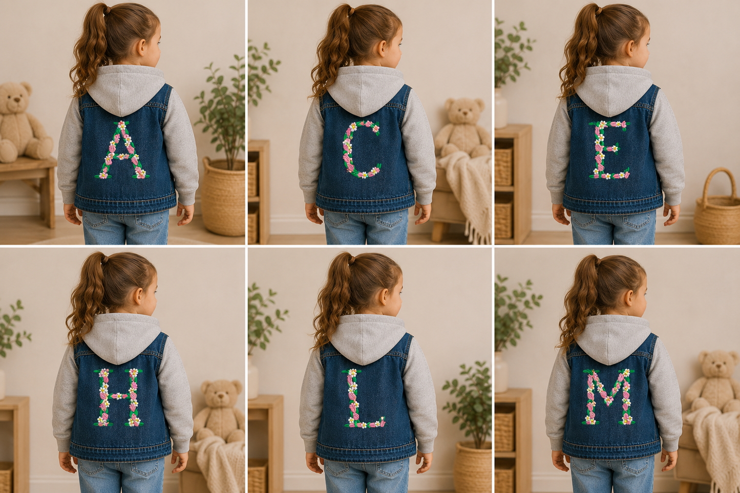 Denim Jacket With Floral Letter