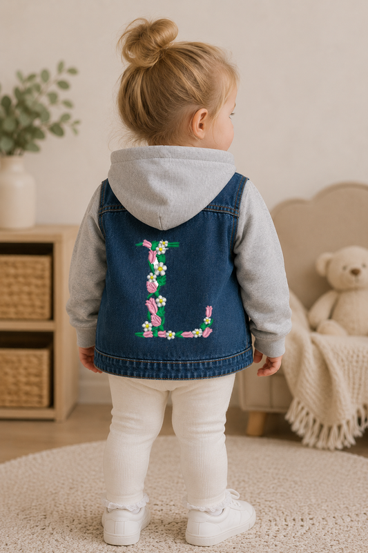 Denim Jacket With Floral Letter