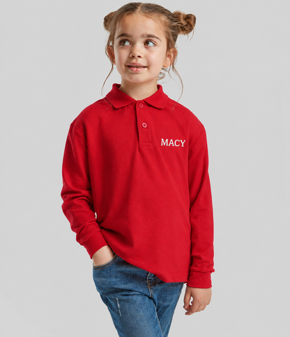 Fruit of the Loom Kids Long Sleeve Poly/Cotton Piqué Polo Shirt