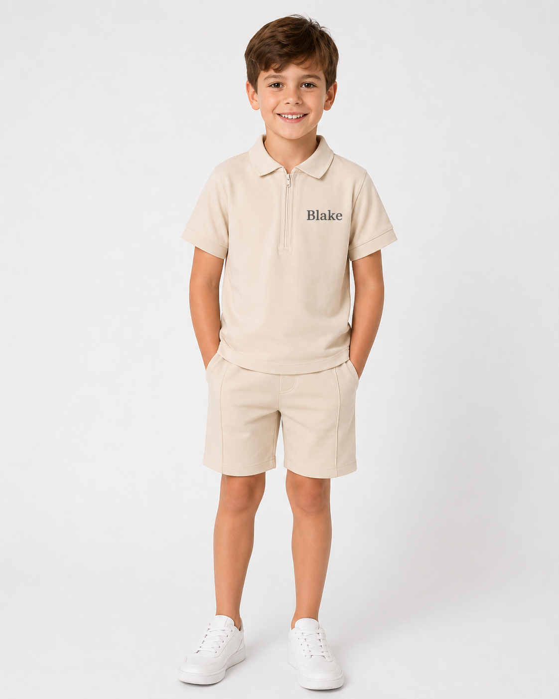 Zip Neck Polo Shirt and Short Set