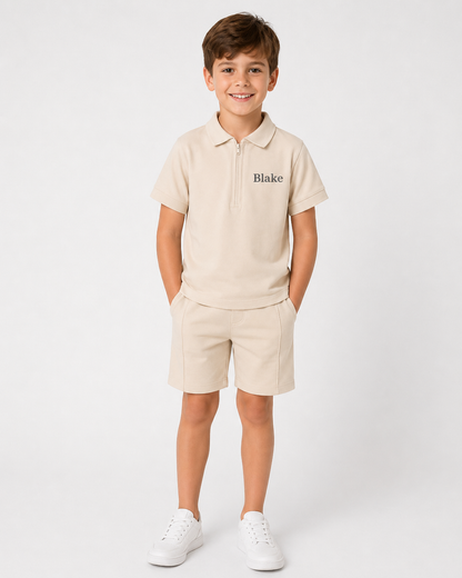 Zip Neck Polo Shirt and Short Set