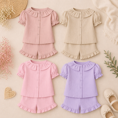 Linen T-Shirt & Short Frill Set