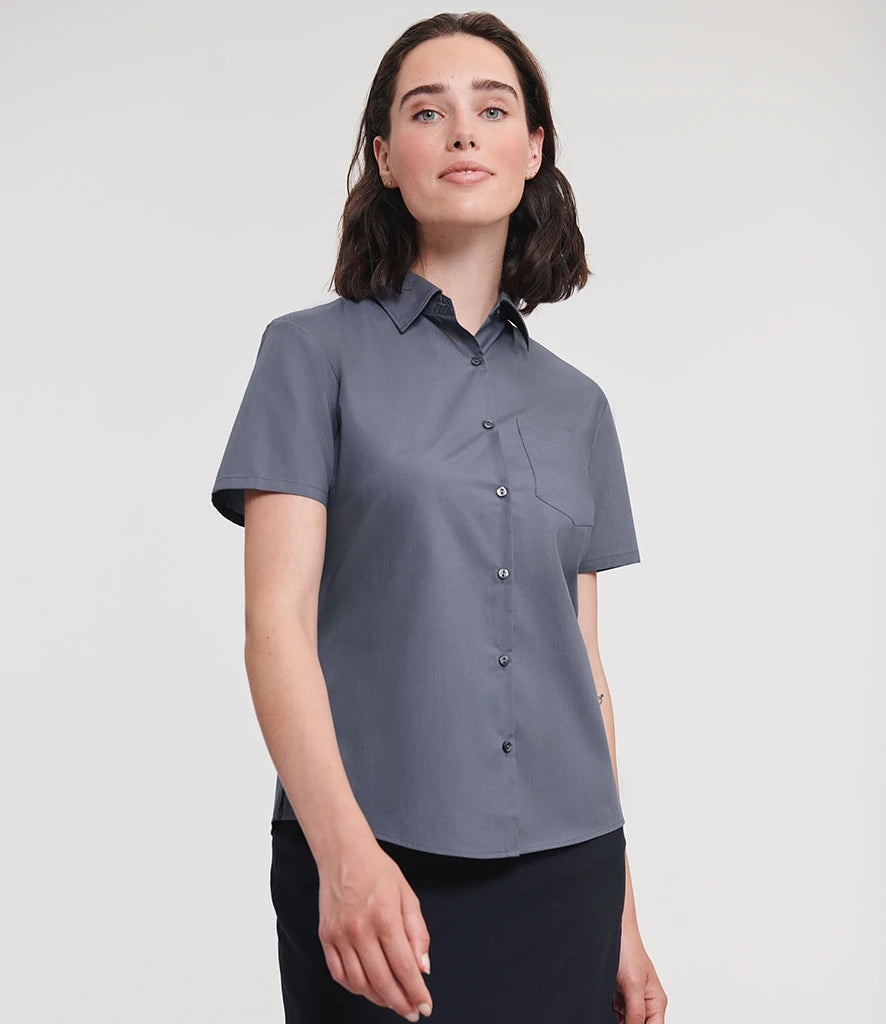 Russell Athletic Collection Ladies Short Sleeve Easy Care Poplin Shirt