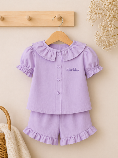 Linen T-Shirt & Short Frill Set