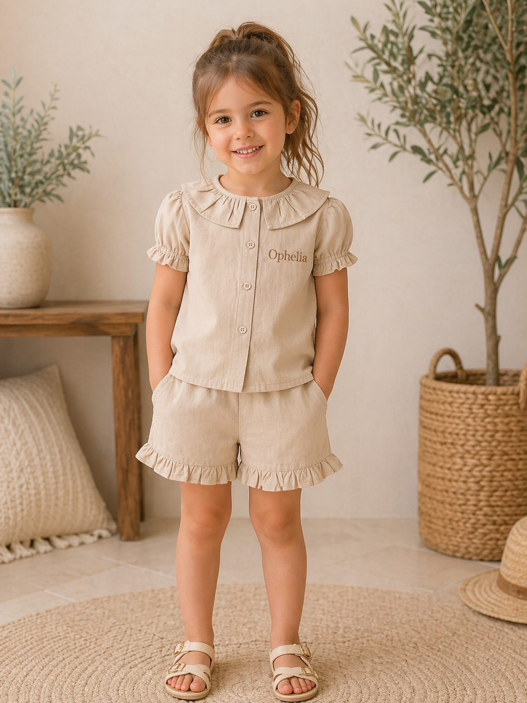 Linen T-Shirt & Short Frill Set