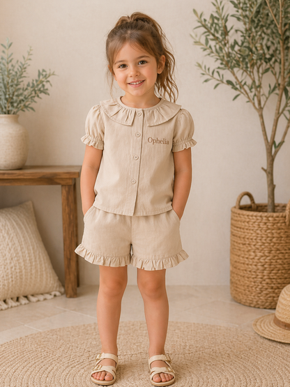 Linen T-Shirt & Short Frill Set