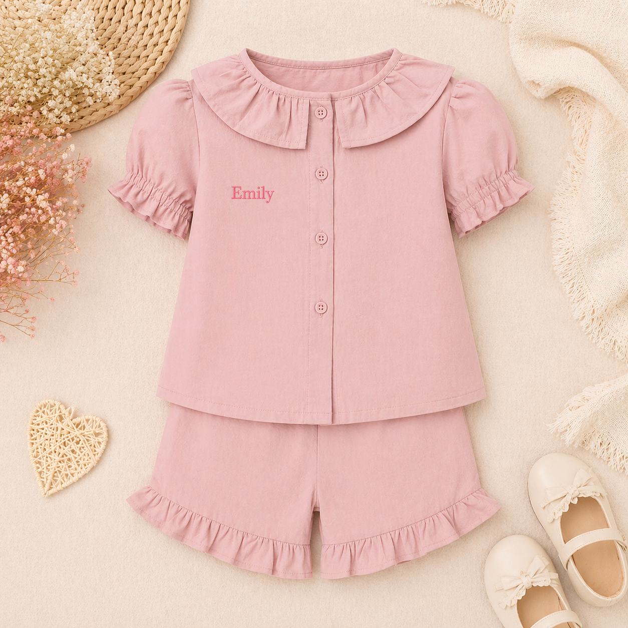 Linen T-Shirt & Short Frill Set