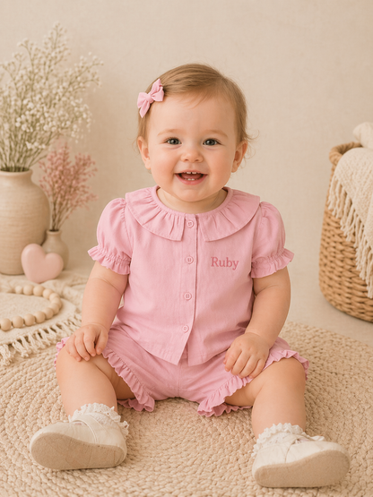 Linen T-Shirt & Short Frill Set