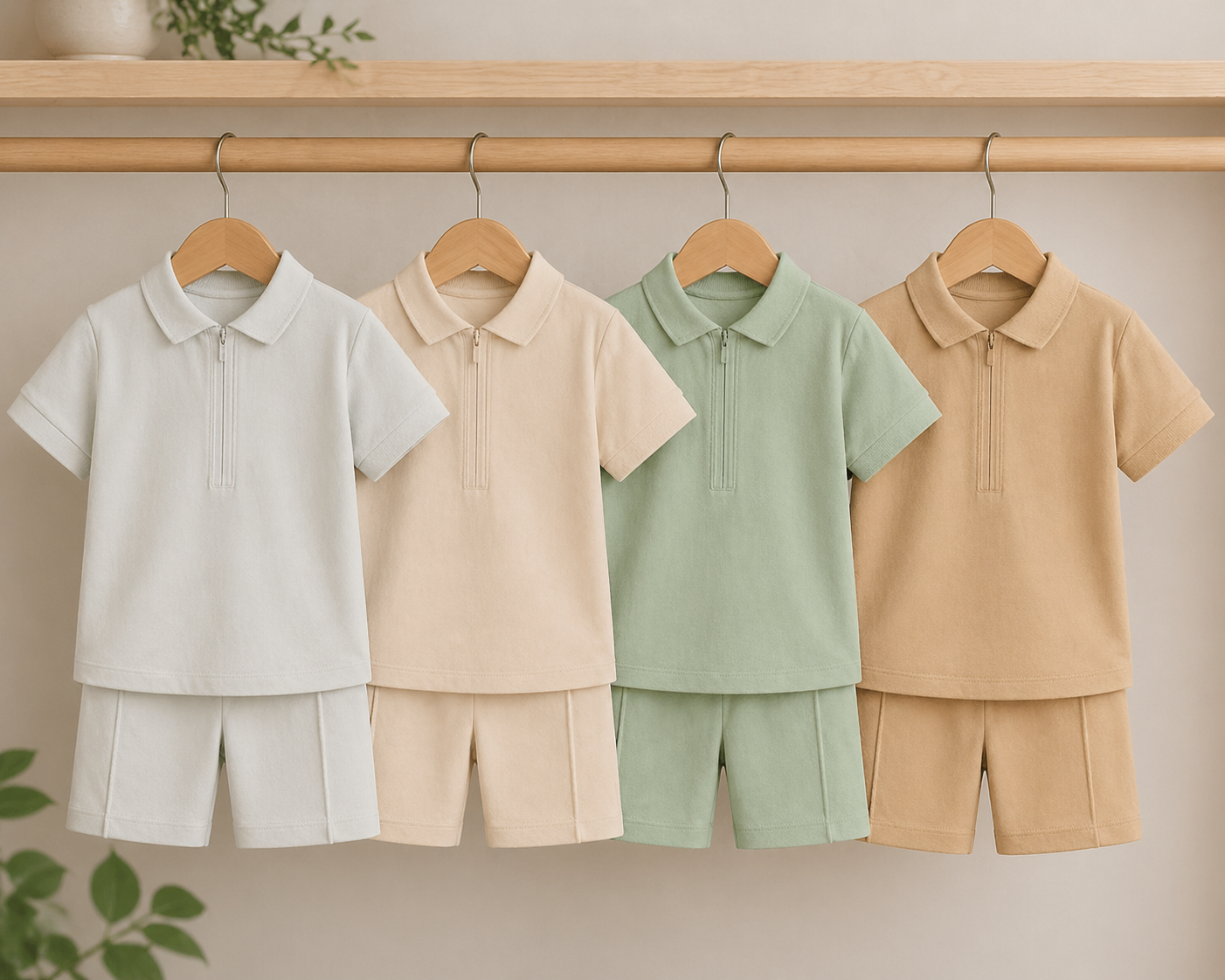 Zip Neck Polo Shirt and Short Set