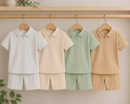 Zip Neck Polo Shirt and Short Set